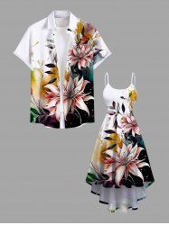 Paint Splatter Flowers Leaf Colorblock Print Plus Size Matching Hawaii Beach Outfit For Couples -  