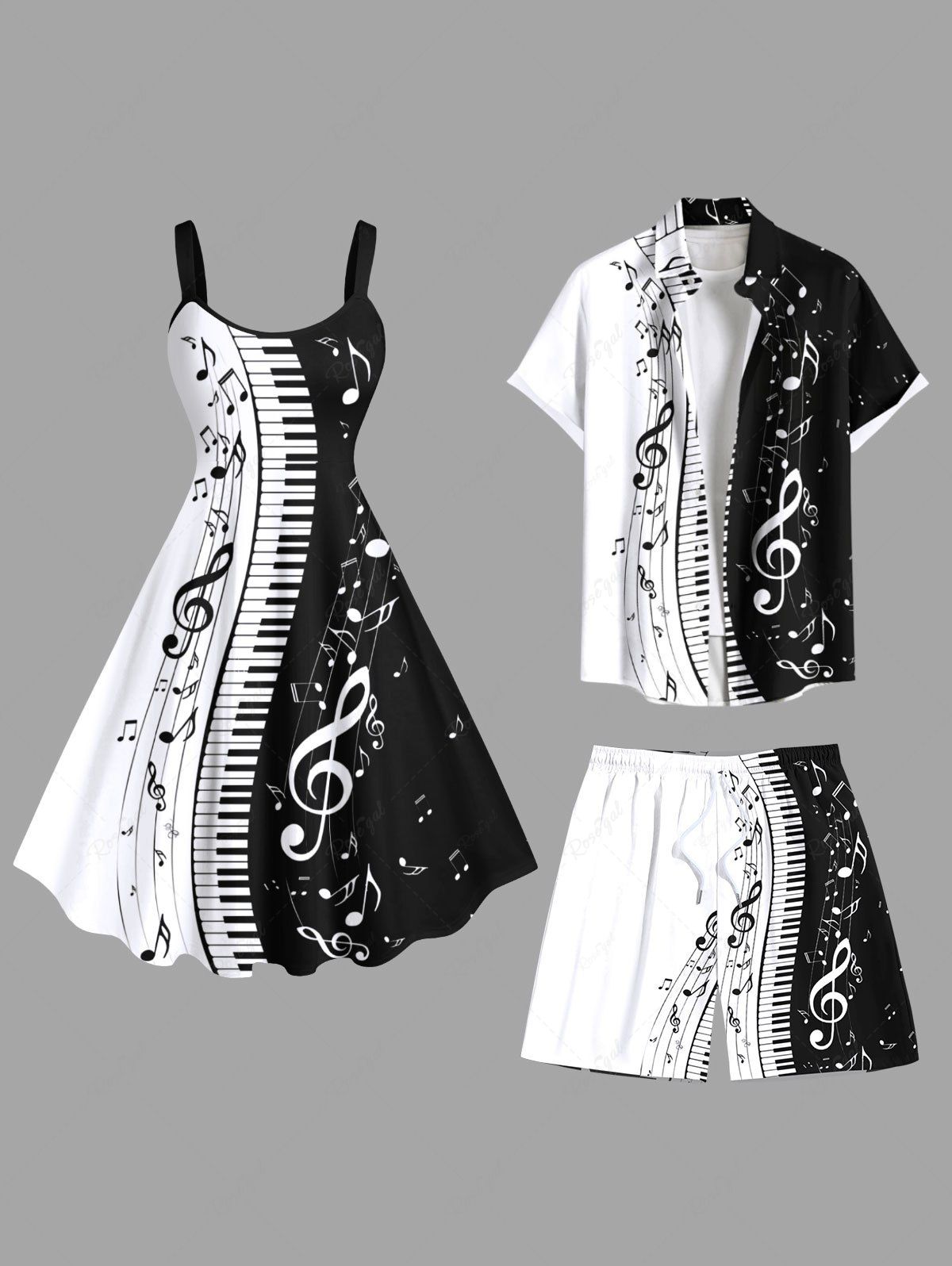 Cheap Music Festival Colorblock Notes Piano Keys Print Plus Size Matching Outfit For Couples  