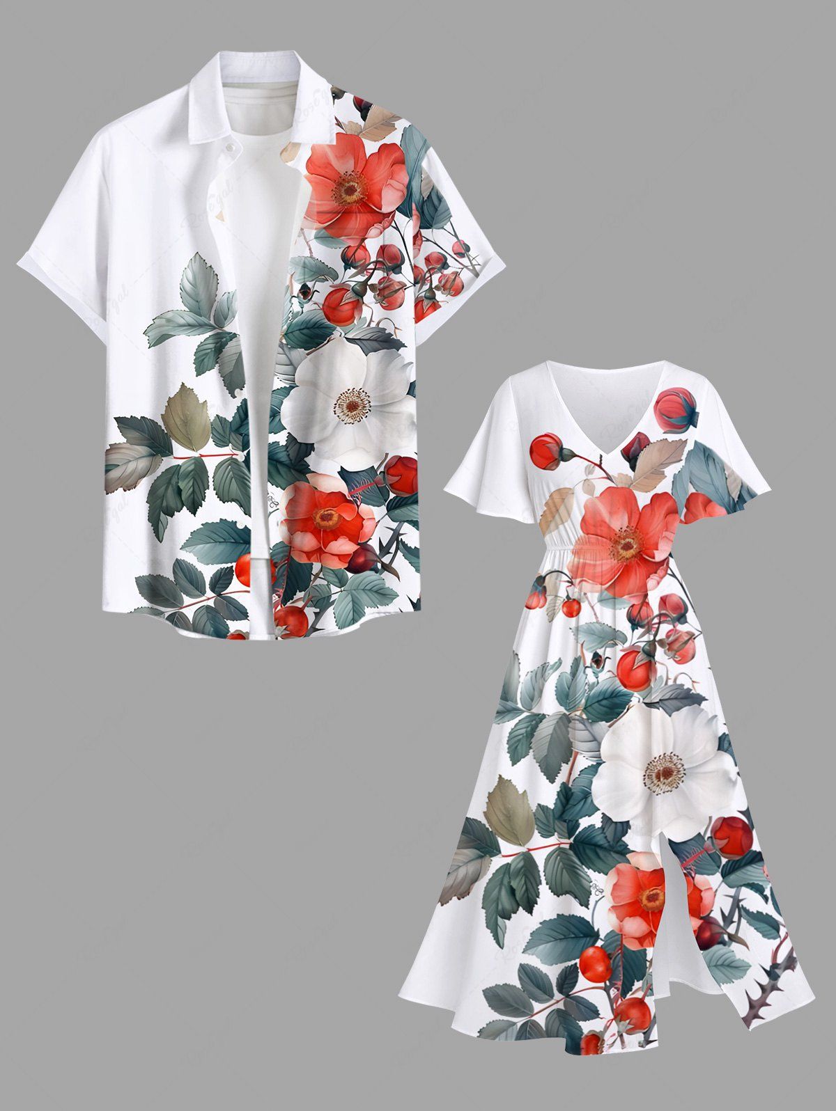 Costume de Plage Grande Taille Imprimé à Fleurs et Feuilles Assorti Blanc 