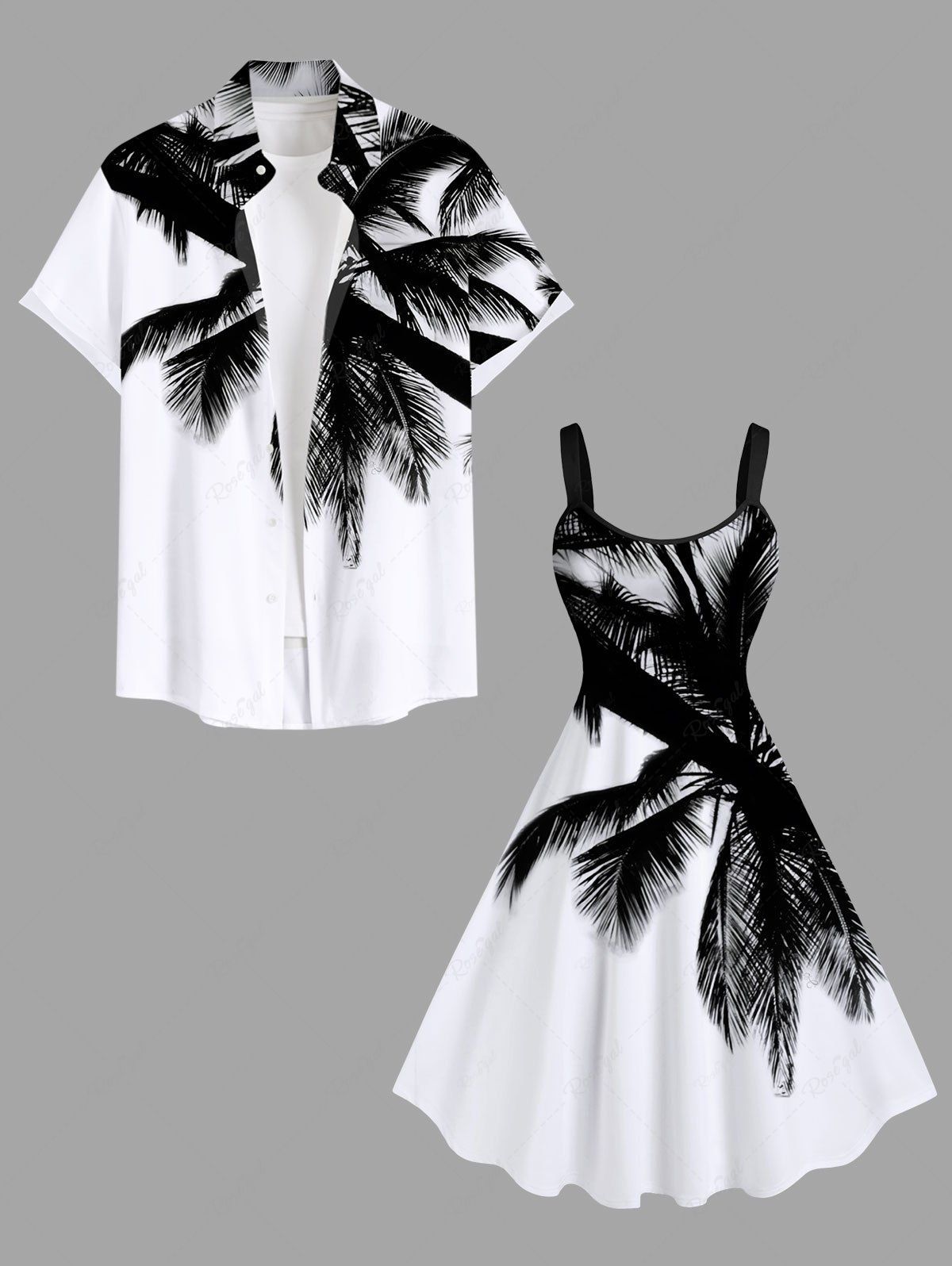 Shop Coconut Tree Two Tone Print Plus Size Matching Hawaii Beach Outfit For Couples  