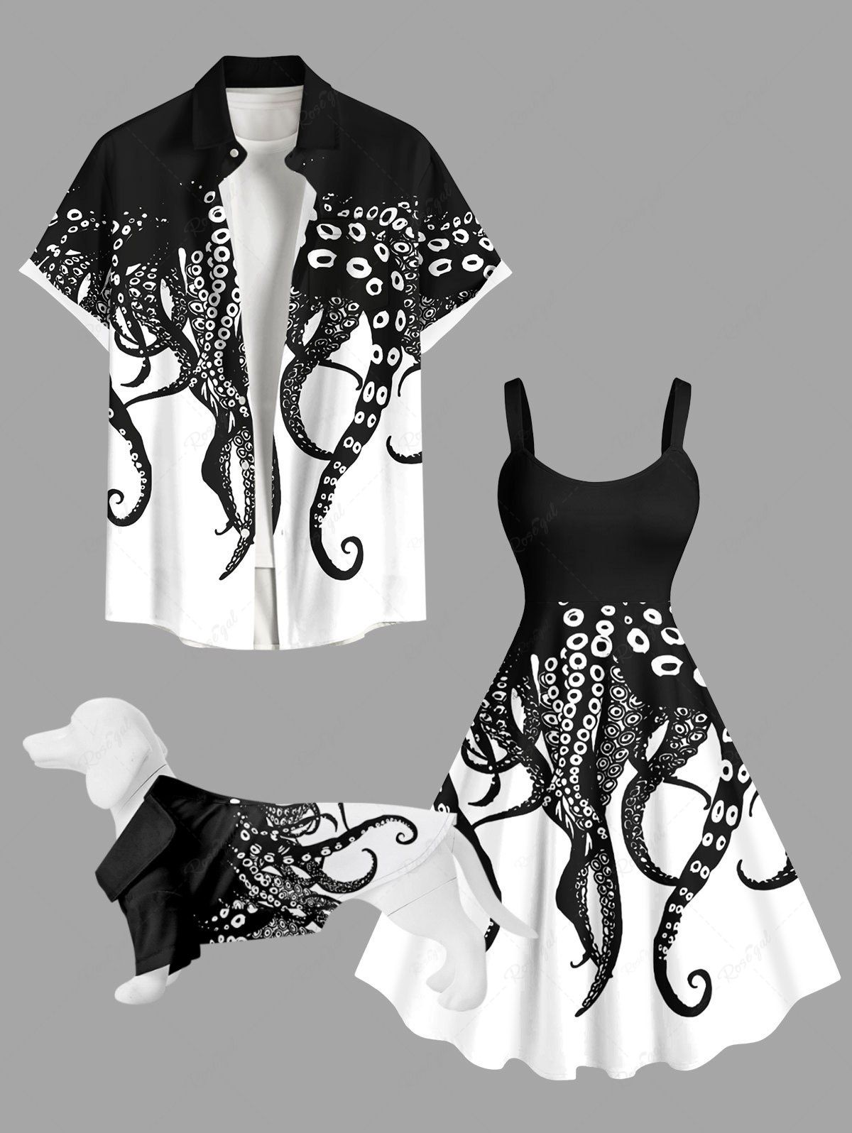 Latest Two Tone Octopus Colorblock Print Dog And Owner Matching Outfits  