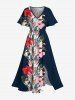 Costume de Plage Grande Taille Imprimé à Fleurs et Feuilles Assorti - Noir 