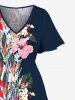 Costume de Plage Grande Taille Imprimé à Fleurs et Feuilles Assorti - Noir 
