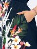 Costume de Plage Grande Taille Imprimé à Fleurs et Feuilles Assorti - Noir 