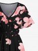 Peach Blossom Petals Flower Print Plus Size Matching Hawaii Beach Outfit For Couples -  