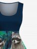 Tropical Leaf Little Raccoon Print Plus Size Matching Hawaii Beach Outfit For Couples -  