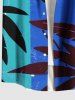 Tenue de Plage Grande Taille Turndown Contrastant Imprimé Feuilles Tropicales pour Couples - Bleu 