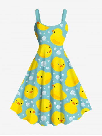 Plus Size Duck Bubble Print Hawaii Tank Dress - LIGHT BLUE - 1X