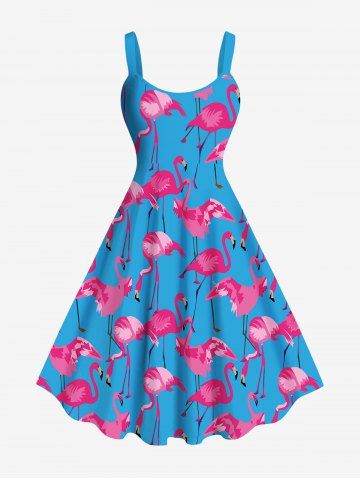 Plus Size Flamingo Print Hawaii Tank Dress - SKY BLUE - 3X