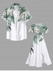 Costume de Plage Grande Taille Imprimé à Fleurs et Feuilles Tropicales - Blanc 
