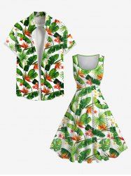 Tenue de Plage à Imprimé Feuilles Tropicales Grande-Taille pour Couples - Vert 