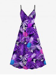 Robe Hawaïen à Bretelle Feuille Tropicale Fleur Imprimées de Grande Taille - Pourpre  S