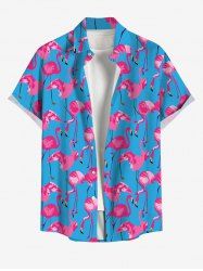 Plus Size Flamingo Print Buttons Pocket Hawaii Shirt For Men -  