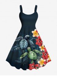 Plus Size Tropical Flowers Turtle Print Hawaii Tank Dress -  