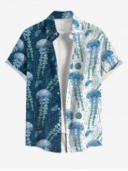 Plus Size Jellyfish Colorblock Print Buttons Pocket Hawaii Shirt For Men -  