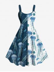 Plus Size Jellyfish Colorblock Print Hawaii Tank Dress -  