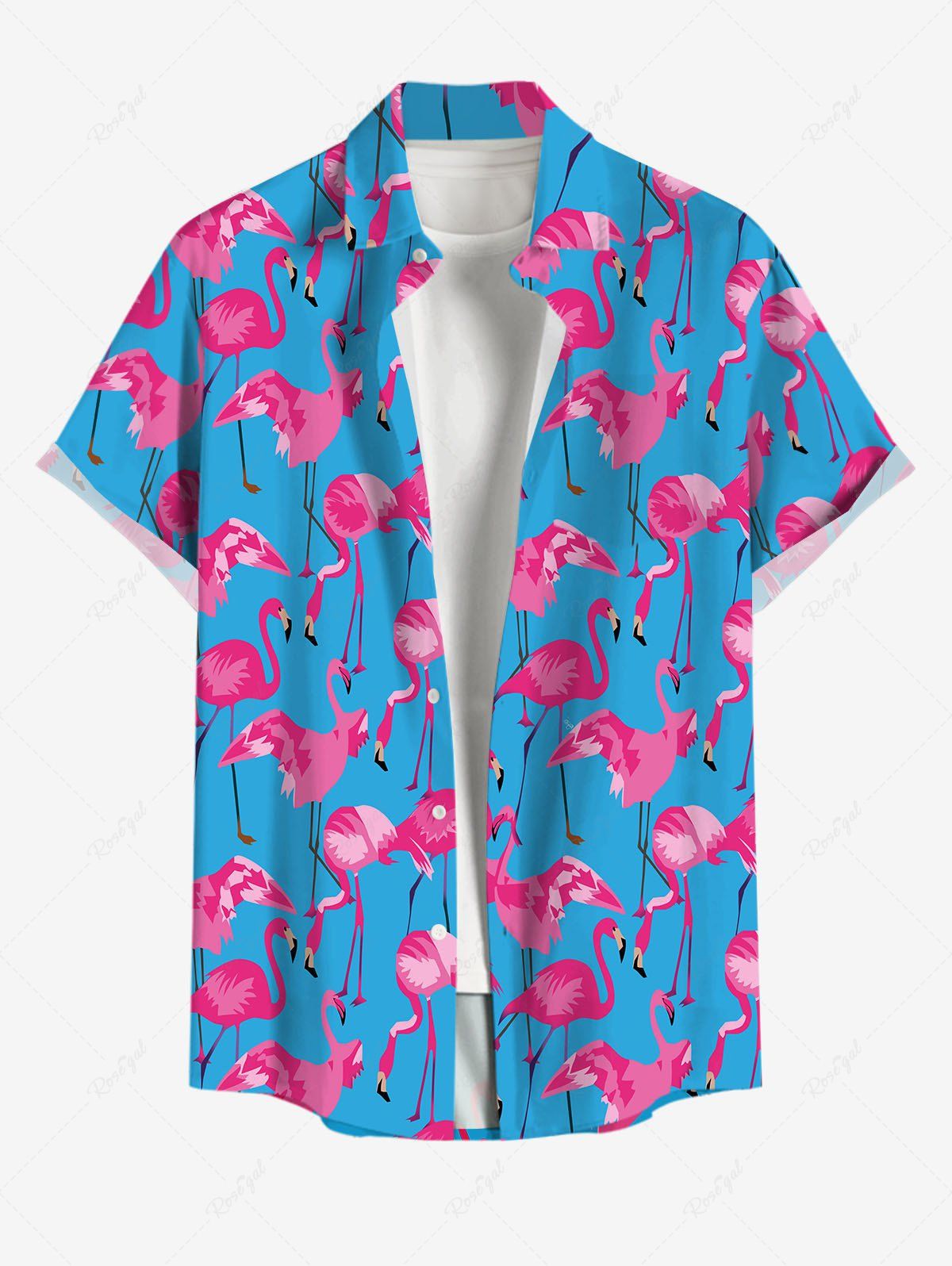 Buy Plus Size Flamingo Print Buttons Pocket Hawaii Shirt For Men  