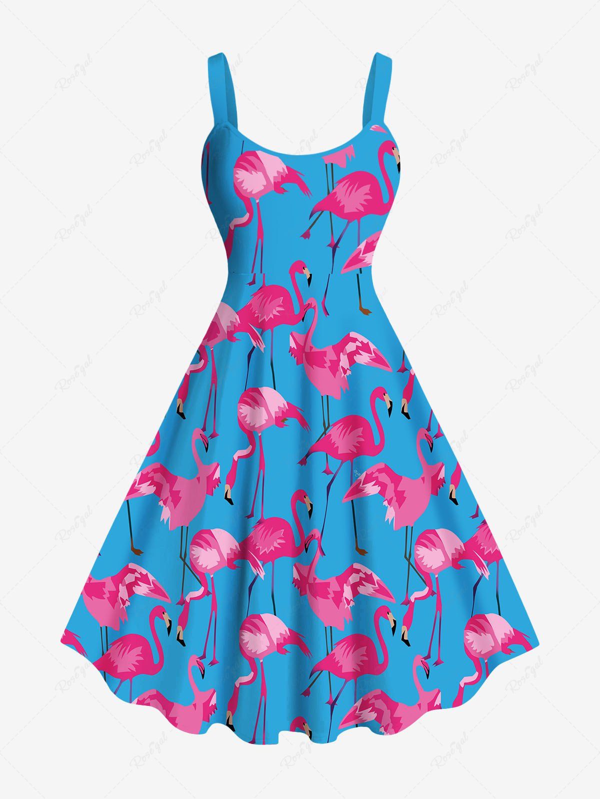 Fancy Plus Size Flamingo Print Hawaii Tank Dress  