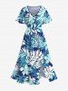 Tropical Leaf Flowers Print Plus Size Matching Hawaii Beach Outfit For Couples -  