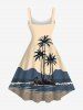 Plus Size Coconut Tree Seascape Sea Waves Colorblock Print Hawaii Tank Dress -  