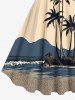 Plus Size Coconut Tree Seascape Sea Waves Colorblock Print Hawaii Tank Dress -  