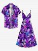 Chemise Imprimé à Fleurs et Feuilles Tropicales à Boutons Grande Taille avec Poche pour Homme - Pourpre  S