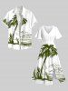 Plus Size Coconut Tree Seascape Cloud Mountain Print Buttons Pocket Hawaii Shirt For Men -  