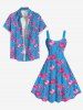 Plus Size Flamingo Print Buttons Pocket Hawaii Shirt For Men -  