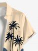Plus Size Coconut Tree Seascape Sea Waves Colorblock Print Buttons Pocket Hawaii Shirt For Men -  