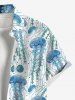 Plus Size Jellyfish Colorblock Print Buttons Pocket Hawaii Shirt For Men -  