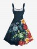 Plus Size Tropical Flowers Turtle Print Hawaii Tank Dress -  