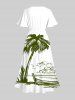 Robe Hawaïen Mi-Longue Fendue Arbre de Noix de Coco et Montagne Imprimés de Grande Taille - Blanc 3X
