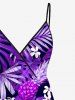 Robe Hawaïen à Bretelle Feuille Tropicale Fleur Imprimées de Grande Taille - Pourpre  4X
