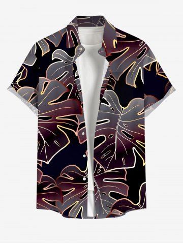 Plus Size Tropical Leaf Print Buttons Pocket Hawaii Shirt For Men