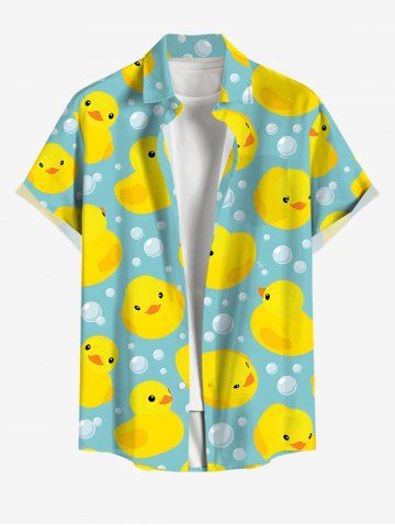 Plus Size Duck Bubble Print Buttons Pocket Hawaii Shirt For Men - LIGHT BLUE - L