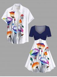 Costume de Plage Grande Taille Imprimé Floral Peinture D'encre Ajustée - Bleu profond 