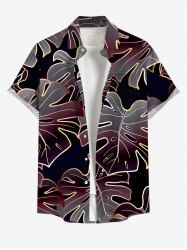 Plus Size Tropical Leaf Print Buttons Pocket Hawaii Shirt For Men -  