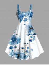 Robe Débardeur Hawaïenne à Imprimé Fleurs à L'Aquarelle Grande-Taille - Bleu 6X