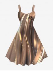 Robe Hawaï 3D Arbre Noix de Coco et Lumière Imprimés de Grande Taille à Paillettes - café 1X