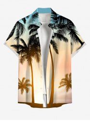 Plus Size Coconut Tree Sunshine Ombre Print Buttons Pocket Hawaii Shirt For Men -  