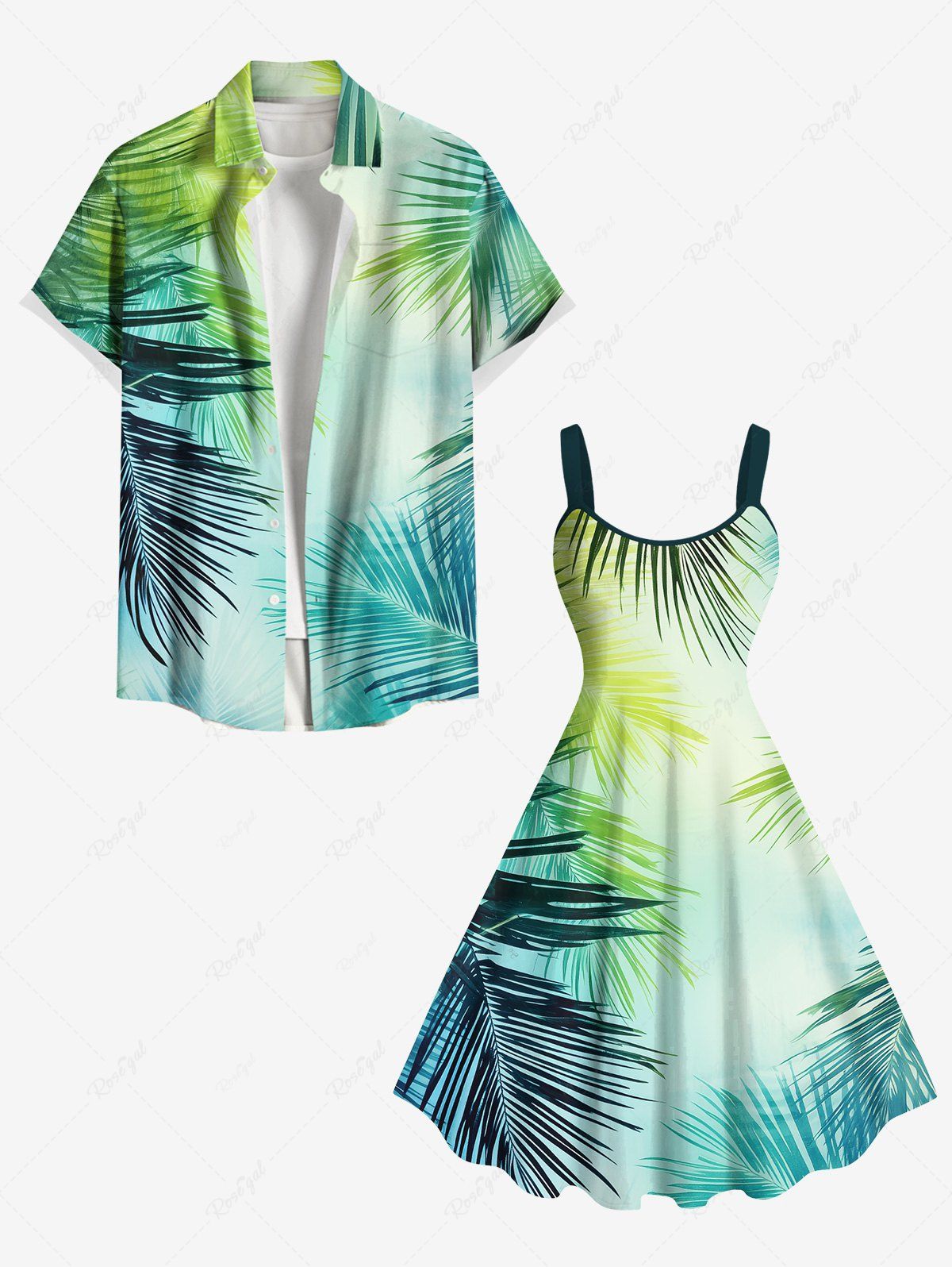 Costume D'habit de Grande Taille Imprimée de Feuilles Tropicales Vert 