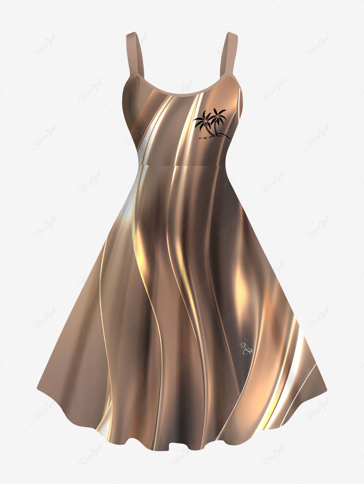 Robe Hawaï 3D Arbre Noix de Coco et Lumière Imprimés de Grande Taille à Paillettes café 1X