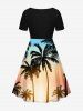 Robe Hawaii Jointive Soleil et Arbre de Noix de Coco Imprimés de Grande Taille - Noir S