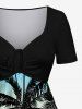 Robe Hawaii Jointive Soleil et Arbre de Noix de Coco Imprimés de Grande Taille - Noir S