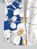 Plus Size Tropical Leaf Flowers Colorblock Print Buttons Pocket Hawaii Shirt For Men -  