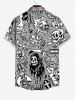 Plus Size Break Heart Skull Cross Print Buttons Pocket Shirt For Men -  