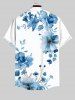 Chemise à Imprimé Fleurs à L'Aquarelle avec Boutons et Poche Grande-Taille pour Hommes - Bleu Ciel 4XL