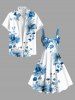 Chemise à Imprimé Fleurs à L'Aquarelle avec Boutons et Poche Grande-Taille pour Hommes - Bleu Ciel 4XL