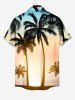 Plus Size Coconut Tree Sunshine Ombre Print Buttons Pocket Hawaii Shirt For Men -  