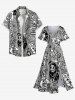 Plus Size Break Heart Skull Cross Print Buttons Pocket Shirt For Men -  